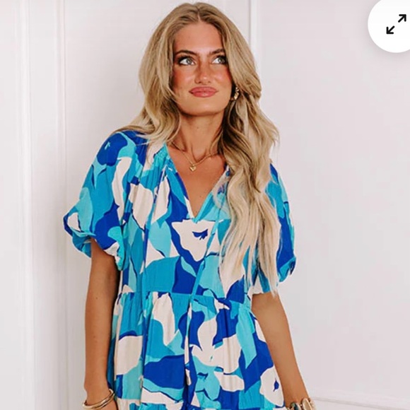 ENTRO City Escape Mini Tiered Dress Blue Floral Boho Flowy Preppy Flirty NWOT - Picture 9 of 9